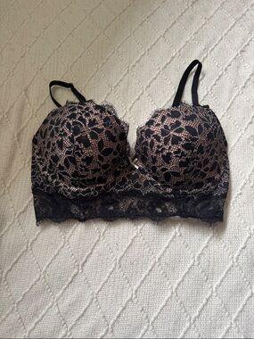 Victoria's Secret Black Lace Overlay Bra with Nude Base